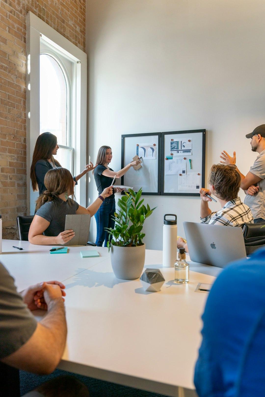 Business team reviewing growth strategy