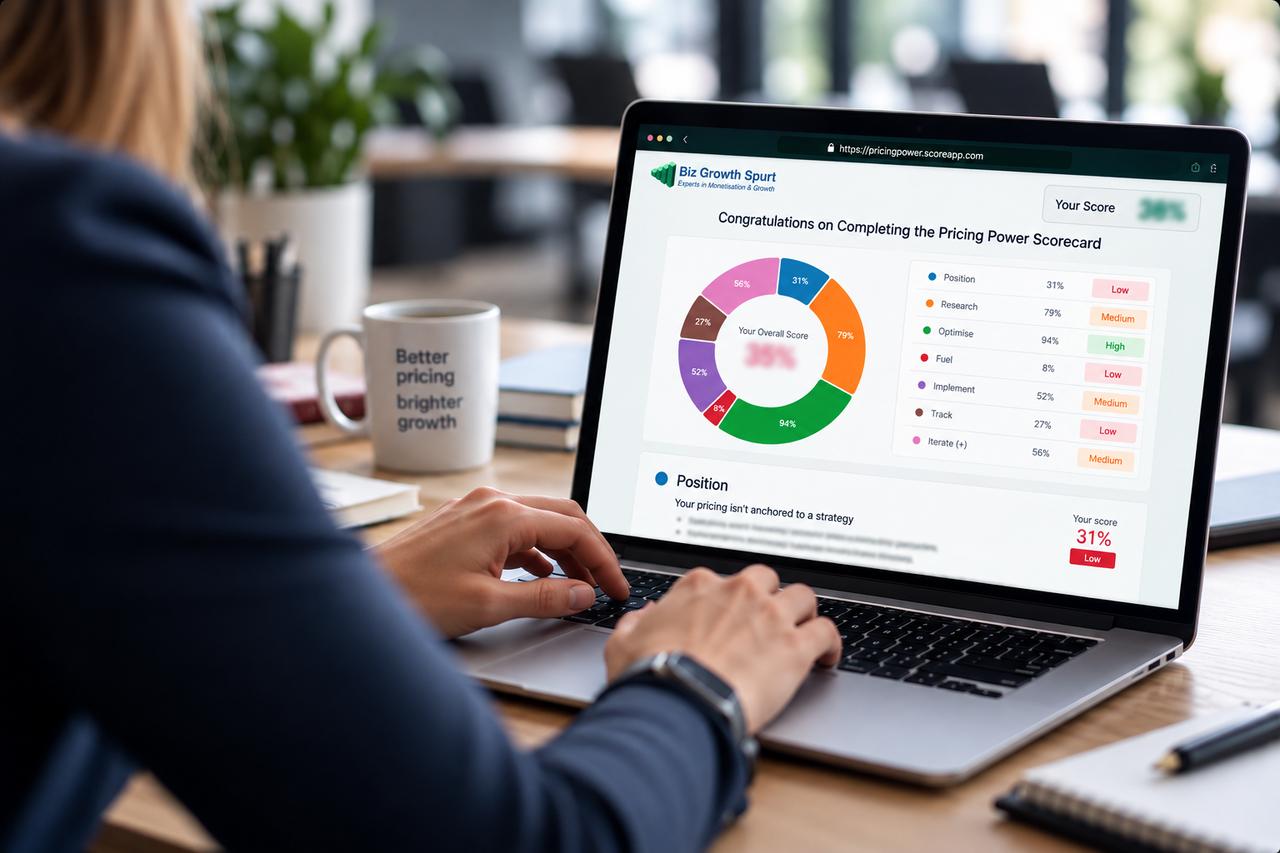 Executive reviewing a pricing analytics dashboard on a laptop
