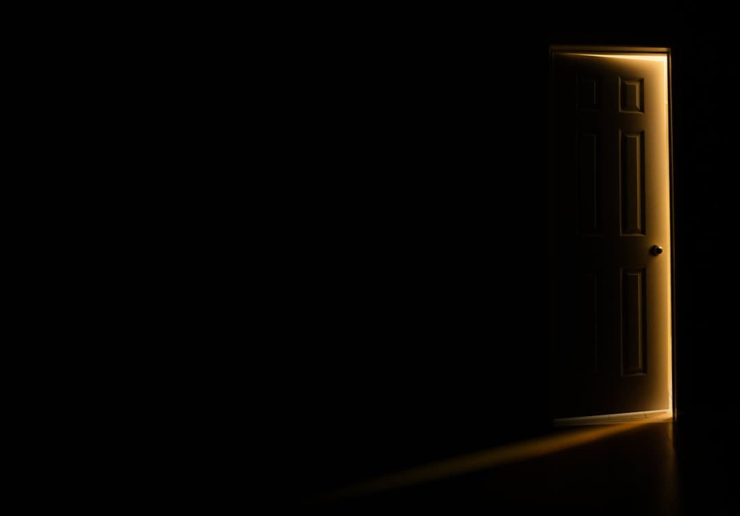 Stepping through an open doorway
