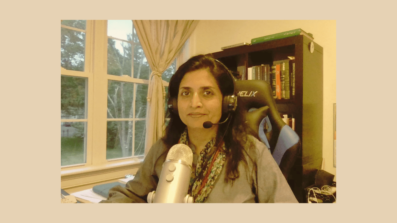 Shua Khan Arshad recording her podcast