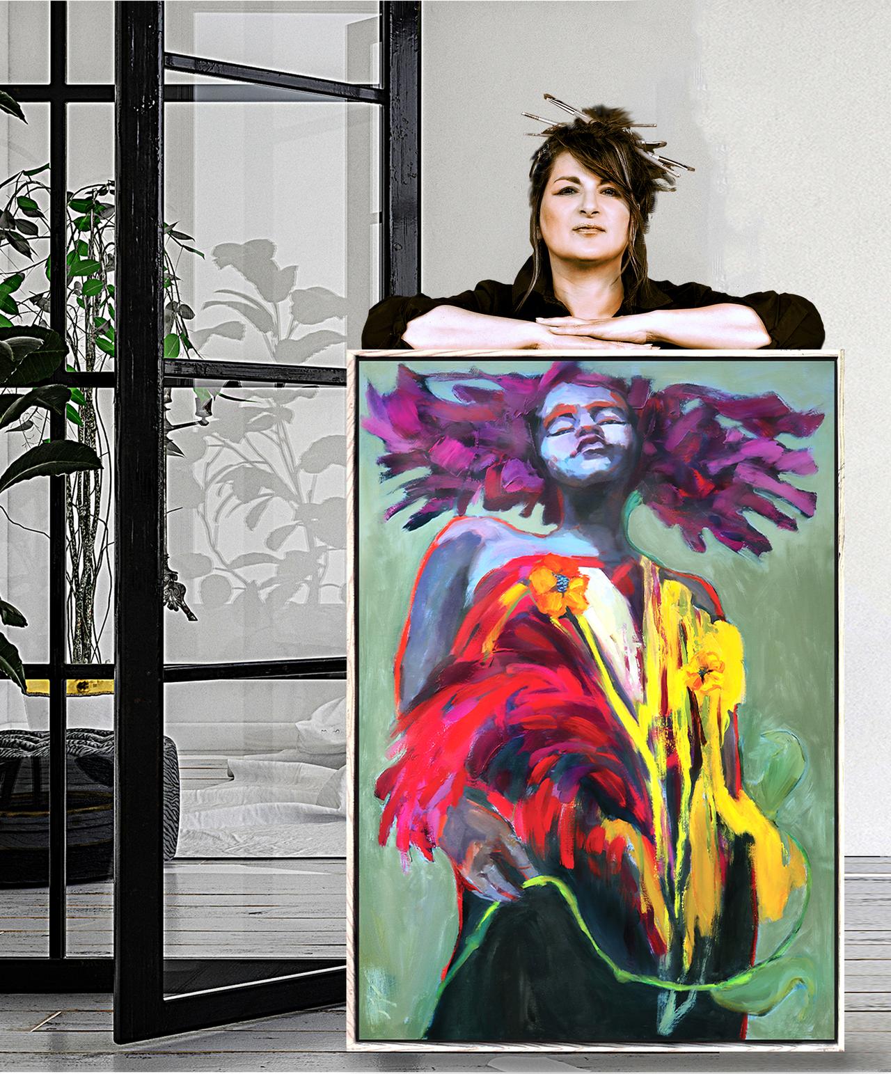 An artist hand-painting an original mural