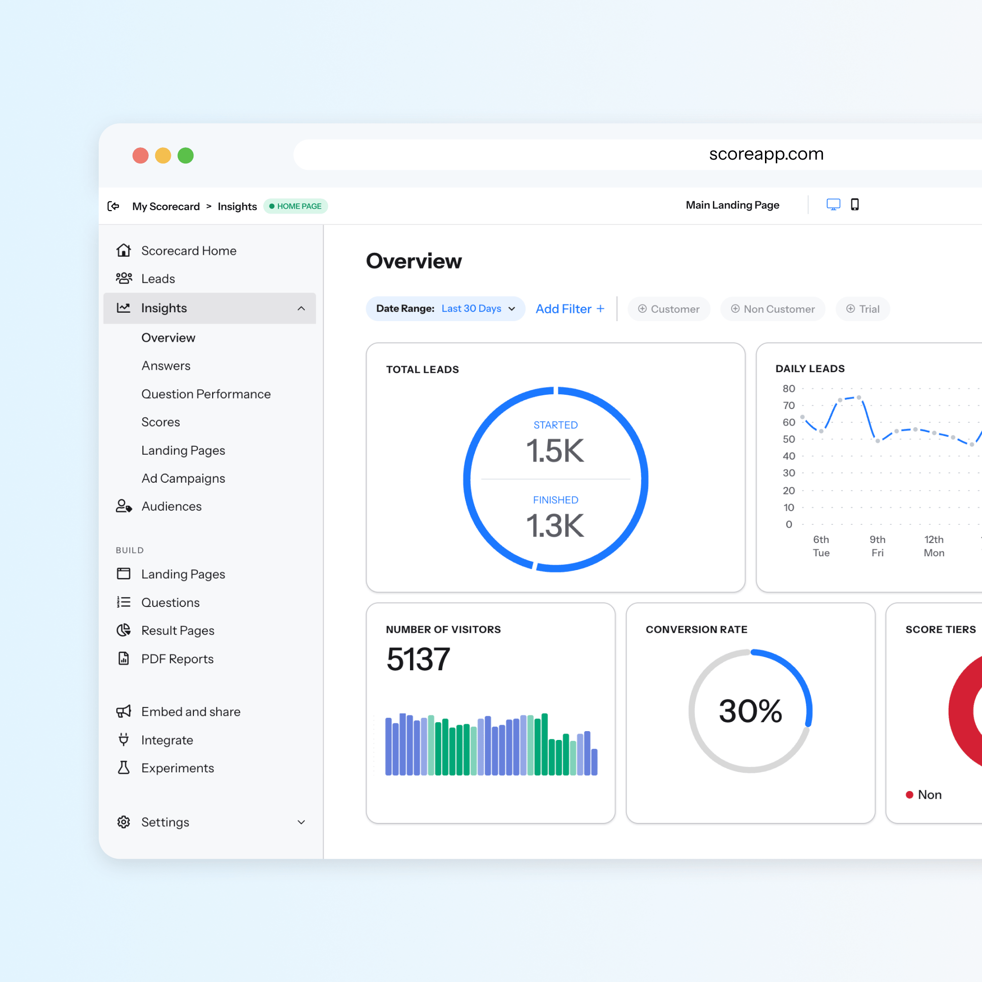 ScoreApp dashboard preview