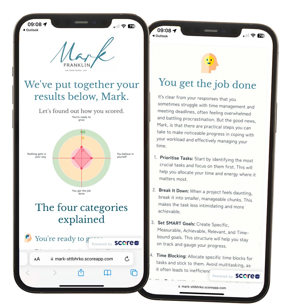Visual of Scoreapp results report on iPhone 12 pro max