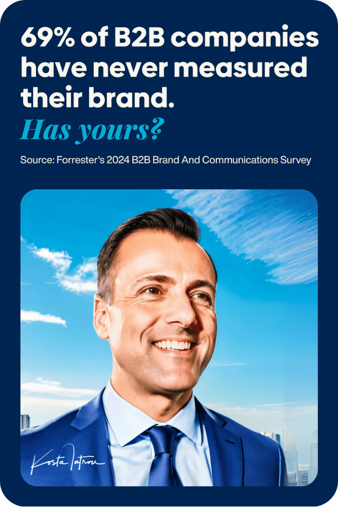 IKONIC Brands founder Kosta Iatrou presenting Company Brand Scorecard statistic - 69% of B2B companies lack brand measurement systems according to Forrester 2024 research