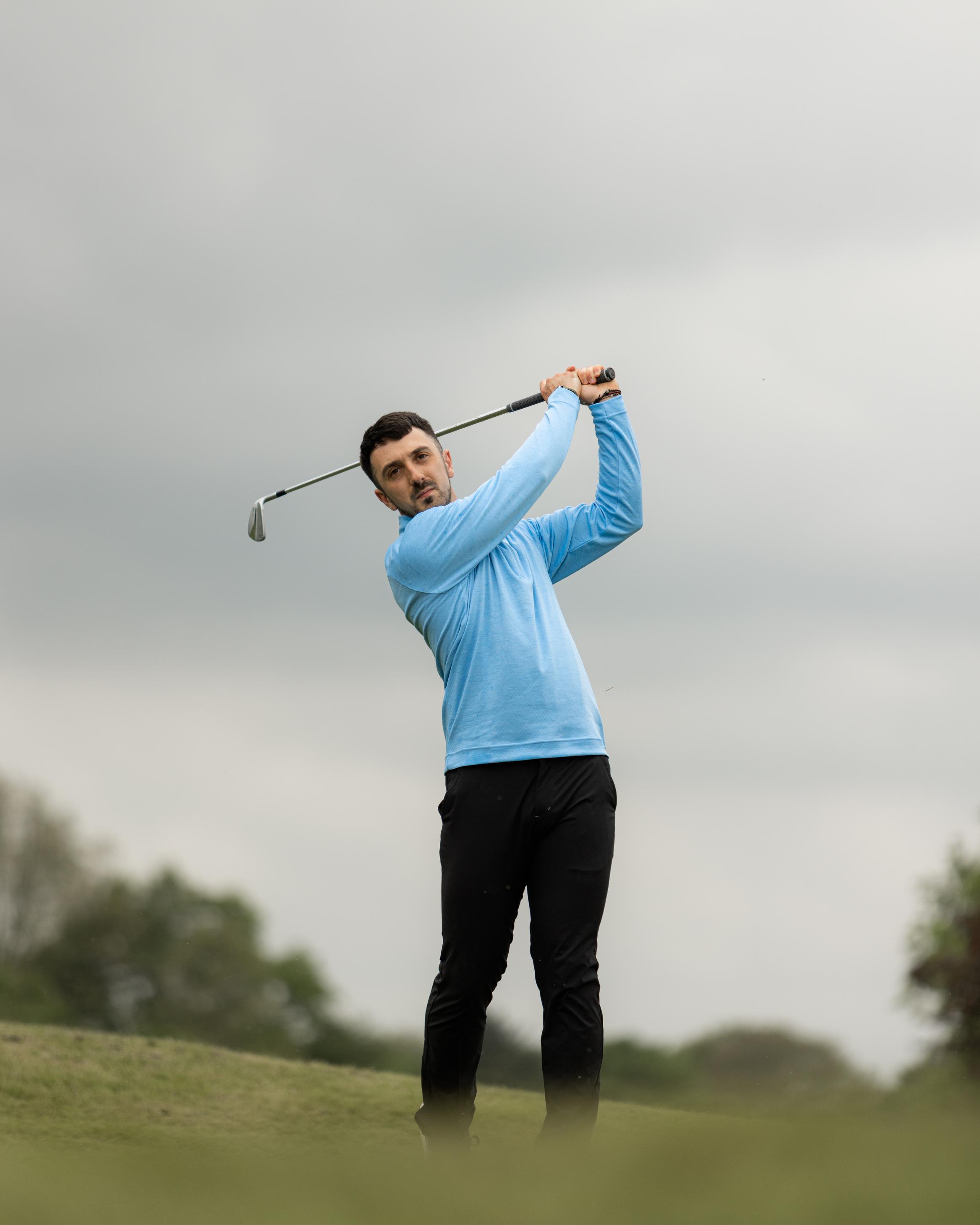 Golfer at the finish of a swing
