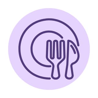 purple plate with knife and fork