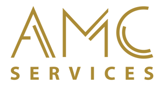 AMC SERVICES Logo gold and white