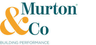 Murton & Co logo in teal and orange, featuring the tagline “Building Performance” and representing the company’s specialist building energy and property consultancy services.