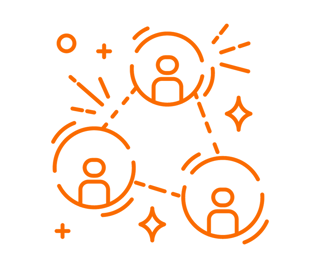 image of multiple circles with a human siloehette connecting by lines and symbols scattered around.