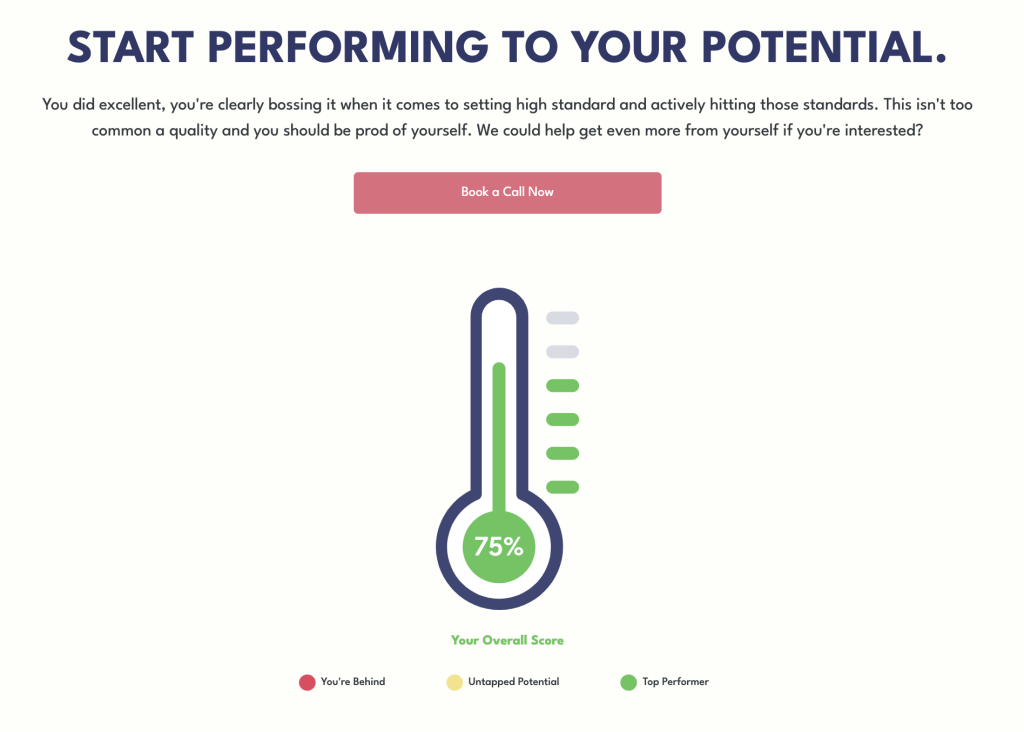 Online Quiz Results Example