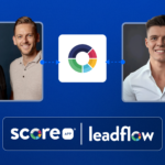 ScoreApp acquires Leadflow - two ScoreApp team members and one Leadflow representative connected by the ScoreApp logo, with both brand…