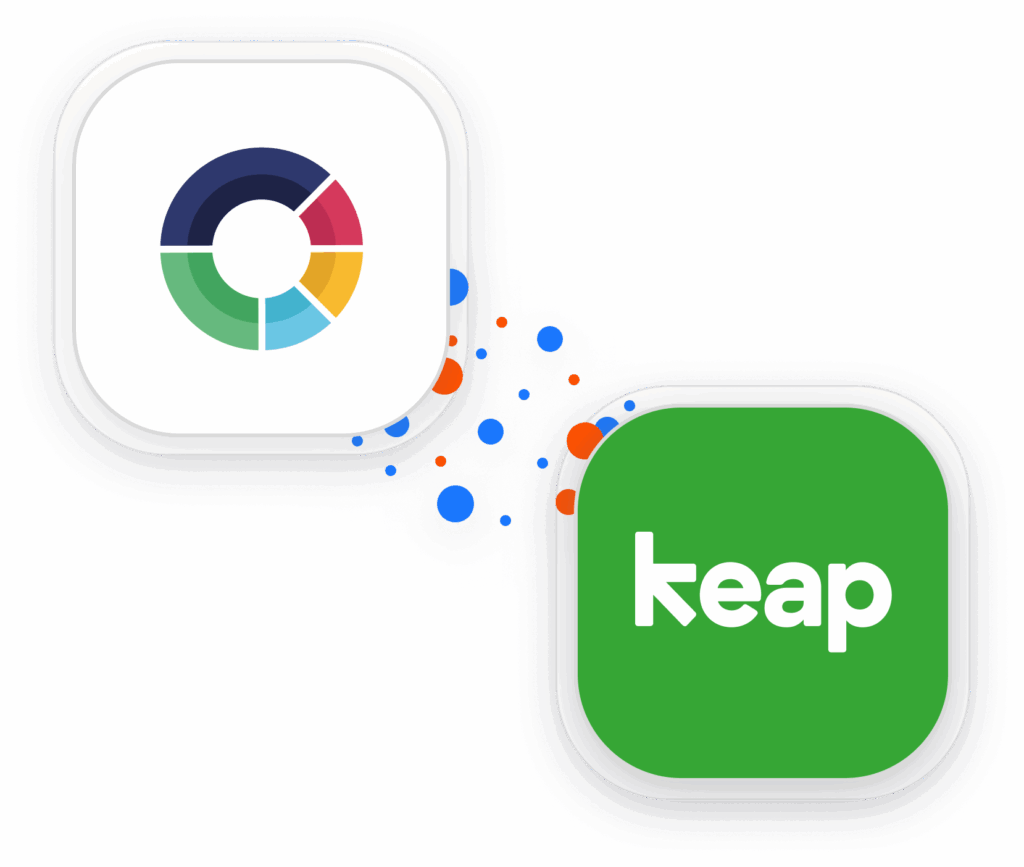 ScoreApp and Keap app icons connected by colorful dots, illustrating the integration between the two platforms.
